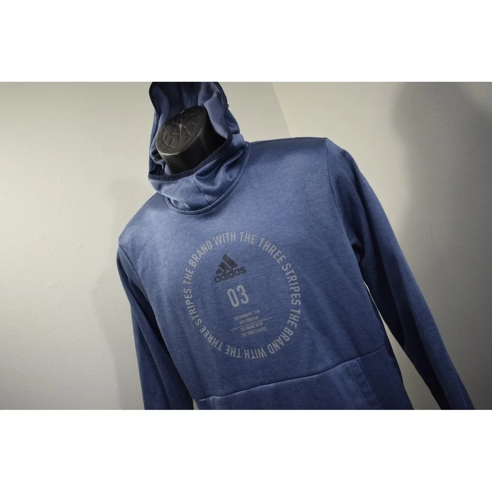 Adidas Hoodie Blue ClimaWarm Fleece Long Sleeve Pullover Mens Size Small‎